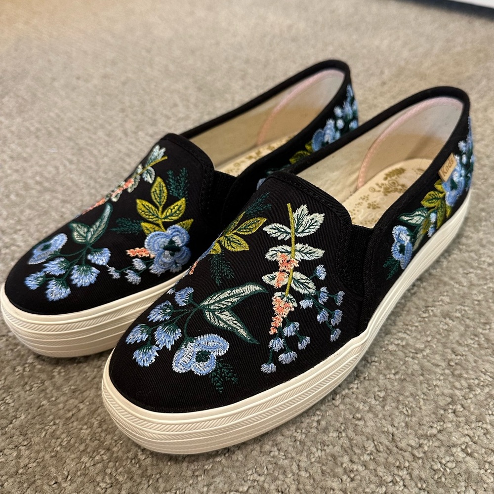 Embroidered Keds X Rifle Paper Co slip ons